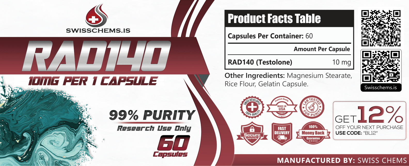 SwissChems RAD-140 Testolone 10mg Per Capsule 60 Capsules - Image 3